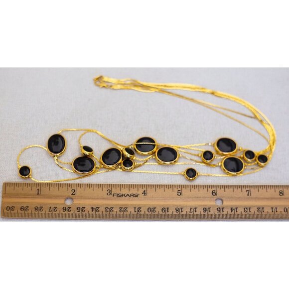 27 inch, Vintage Black Beads Gold Tone Stylish Multi Strand Necklace by Avon, N1 - Picture 3 of 3